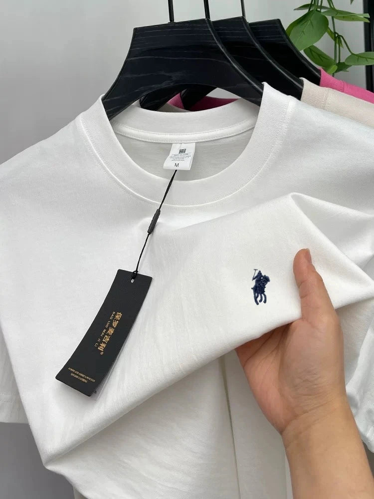100% pure cotton short sleeve round neck men's T-shirt hot selling luxury brand summer exquisite pony embroidery breathable top